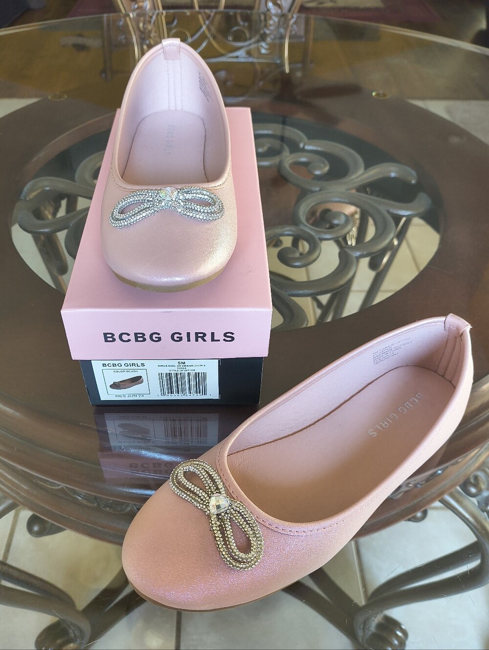 BCBG Girls Pink Flats With Crystal Bow